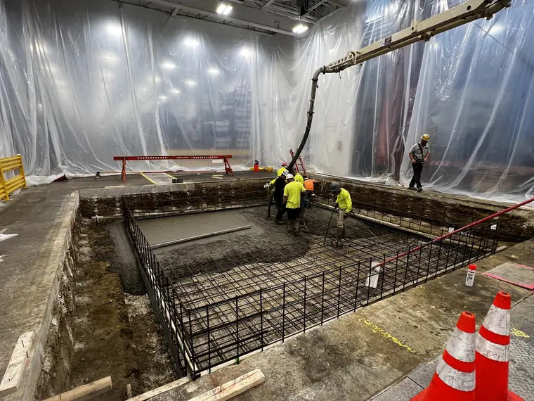Foundation pour inside an operating plant